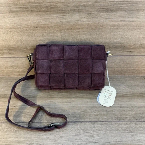 Purple Genuine Suede Leather Crossbody Bag - Made In Italy - Picture 1 of 10
